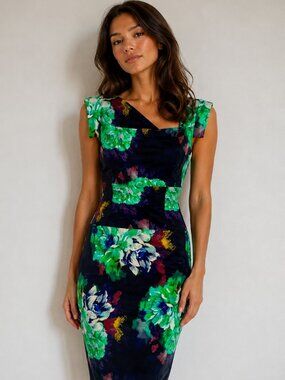 black halo midi dress in green Black Halo Women's Jada Linen Cut-Out Midi-Dress - Cypress